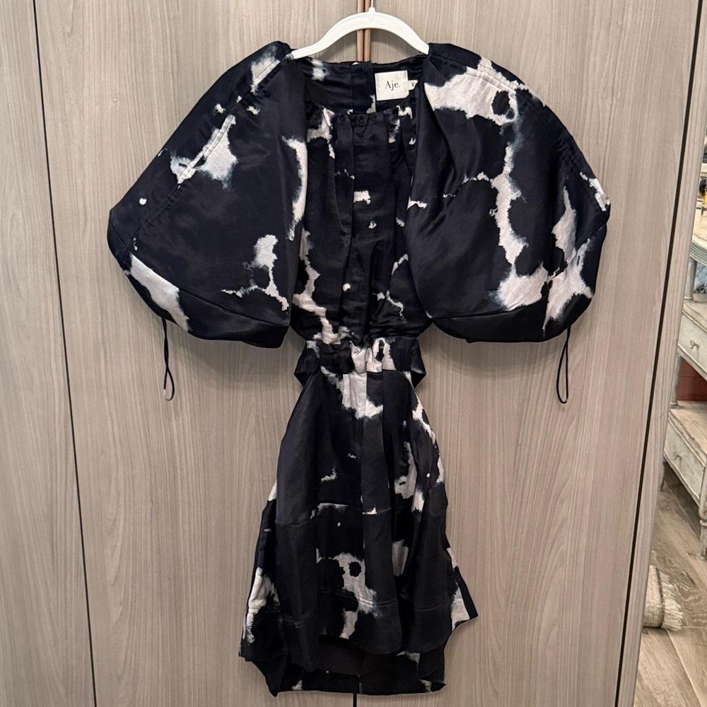 Aje. Black and White Abstract Mini Dress